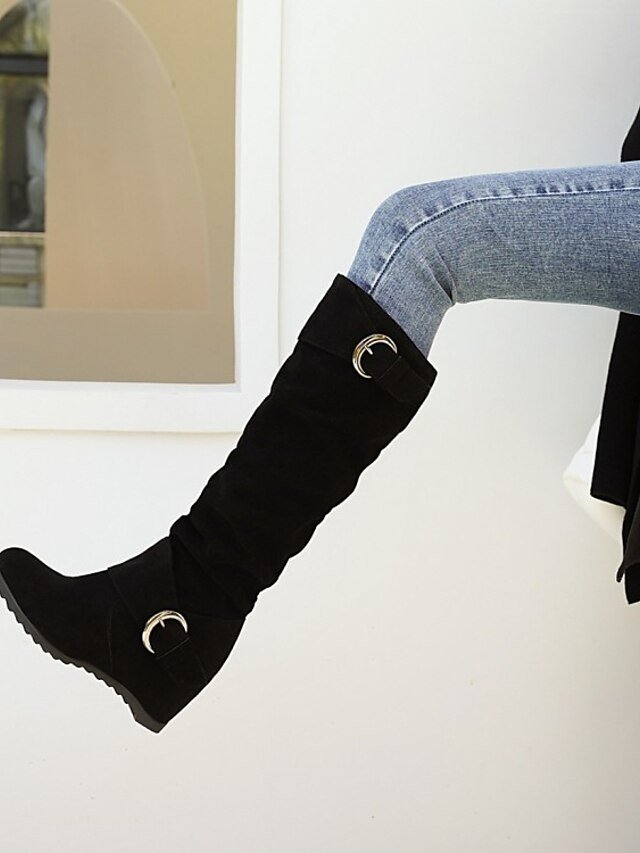 Casual Vintage Slouchy Faux Suede Knee-High Boots - Image 1