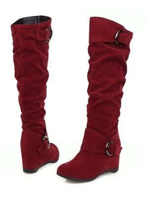 Casual Vintage Slouchy Faux Suede Knee-High Boots - Image 10