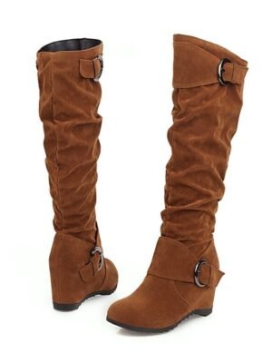 Casual Vintage Slouchy Faux Suede Knee-High Boots - Image 11