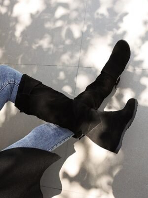 Casual Vintage Slouchy Faux Suede Knee-High Boots - Image 2