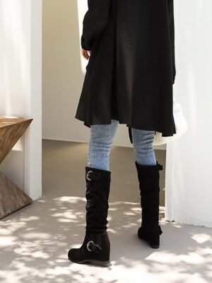 Casual Vintage Slouchy Faux Suede Knee-High Boots - Image 3