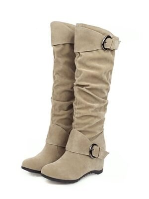 Casual Vintage Slouchy Faux Suede Knee-High Boots - Image 4