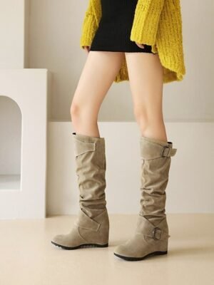Casual Vintage Slouchy Faux Suede Knee-High Boots - Image 5