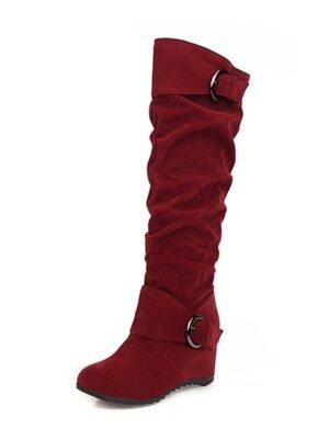 Casual Vintage Slouchy Faux Suede Knee-High Boots - Image 8