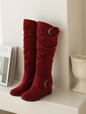 Casual Vintage Slouchy Faux Suede Knee-High Boots - Image 9