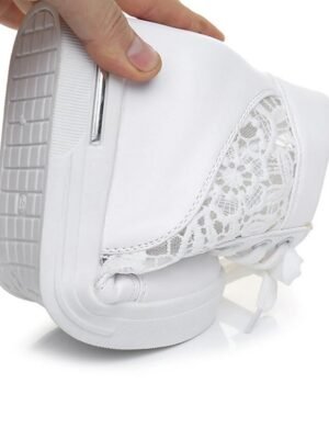 Casual Wedge Lace Panel Round Toe High-Top Sneakers - Image 2