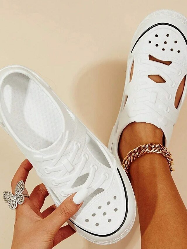 Casual White Hollow-Out Slip-On Sneakers - Image 1