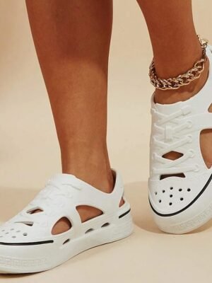 Casual White Hollow-Out Slip-On Sneakers - Image 2