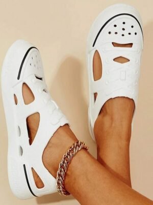 Casual White Hollow-Out Slip-On Sneakers - Image 5