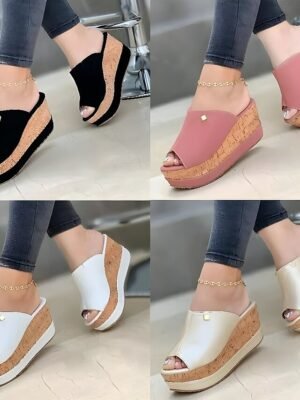 Casual White Platform Wedge Sandals - Image 1