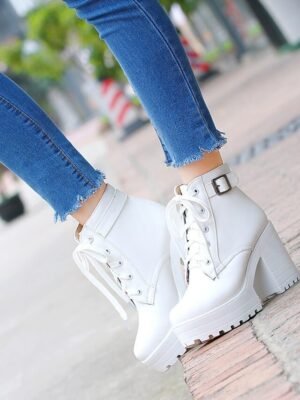 Chic Ankle Platform Lace Up Block Heel Boots - Image 1