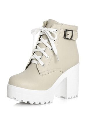 Chic Ankle Platform Lace Up Block Heel Boots - Image 3