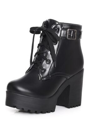 Chic Ankle Platform Lace Up Block Heel Boots - Image 4