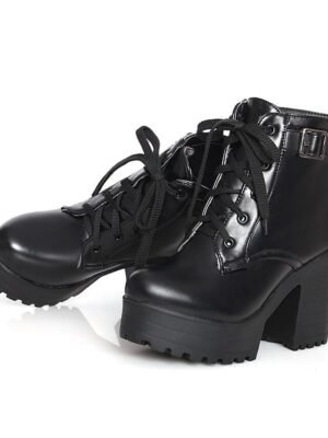 Chic Ankle Platform Lace Up Block Heel Boots - Image 7