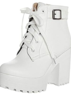 Chic Ankle Platform Lace Up Block Heel Boots - Image 9