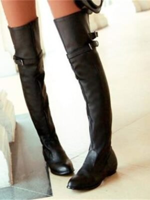 Chic Casual Beige Over-the-Knee Round Toe Flat Boots - Image 10