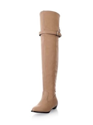 Chic Casual Beige Over-the-Knee Round Toe Flat Boots - Image 2