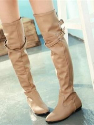 Chic Casual Beige Over-the-Knee Round Toe Flat Boots - Image 3
