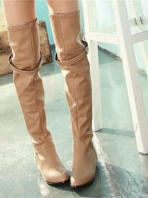 Chic Casual Beige Over-the-Knee Round Toe Flat Boots - Image 5