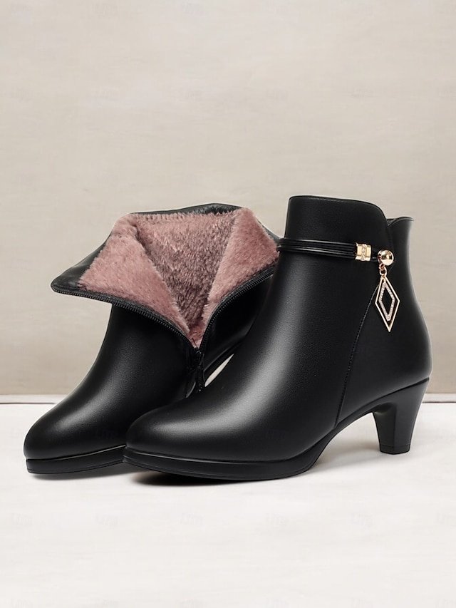 Chic Fur Lined Gold Accent Ankle Boots - Image 1