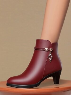 Chic Fur Lined Gold Accent Ankle Boots - Image 12