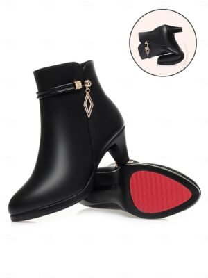 Chic Fur Lined Gold Accent Ankle Boots - Image 3