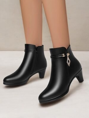 Chic Fur Lined Gold Accent Ankle Boots - Image 5