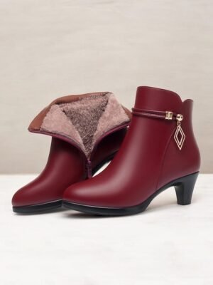 Chic Fur Lined Gold Accent Ankle Boots - Image 7