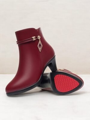 Chic Fur Lined Gold Accent Ankle Boots - Image 8