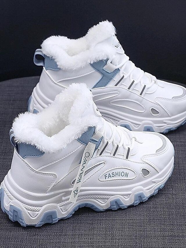 Chic High-Top White Plush Lined Winter Sneakers - Image 1