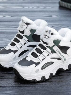 Chic High-Top White Plush Lined Winter Sneakers - Image 10