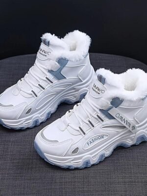 Chic High-Top White Plush Lined Winter Sneakers - Image 2