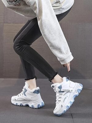 Chic High-Top White Plush Lined Winter Sneakers - Image 3