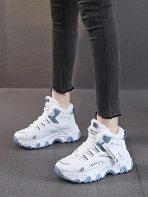 Chic High-Top White Plush Lined Winter Sneakers - Image 4