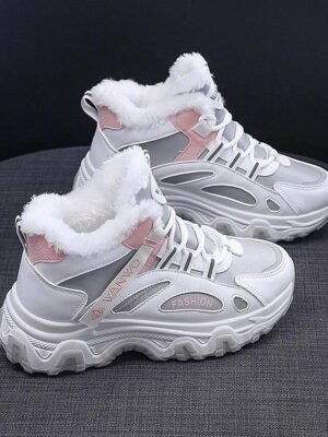 Chic High-Top White Plush Lined Winter Sneakers - Image 5