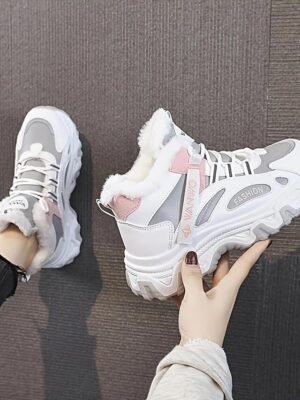 Chic High-Top White Plush Lined Winter Sneakers - Image 7