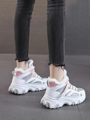 Chic High-Top White Plush Lined Winter Sneakers - Image 8