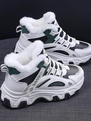 Chic High-Top White Plush Lined Winter Sneakers - Image 9