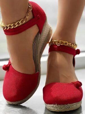 Chic Pink Closed-Toe Ankle Strap Espadrille Wedges - Image 10