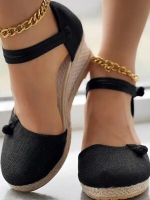 Chic Pink Closed-Toe Ankle Strap Espadrille Wedges - Image 6