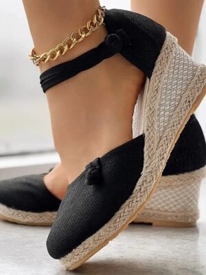 Chic Pink Closed-Toe Ankle Strap Espadrille Wedges - Image 8
