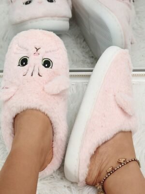 Chic Plush Indoor Cat Face Embroidered Slippers - Image 15