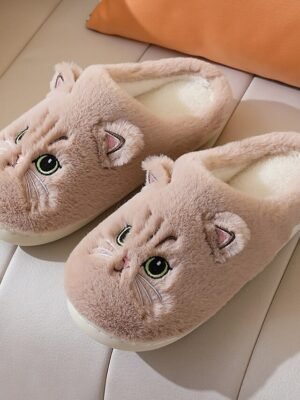 Chic Plush Indoor Cat Face Embroidered Slippers - Image 21