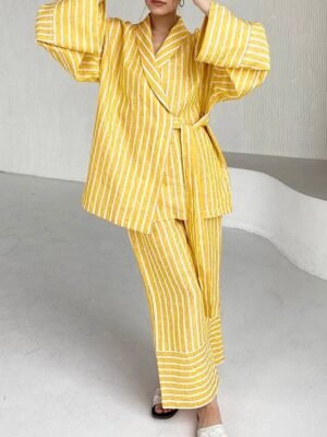 Chic Relaxed Striped Round Neck Sleeveless Short Chemise - Image 8