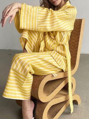 Chic Relaxed Striped Round Neck Sleeveless Short Chemise - Image 9