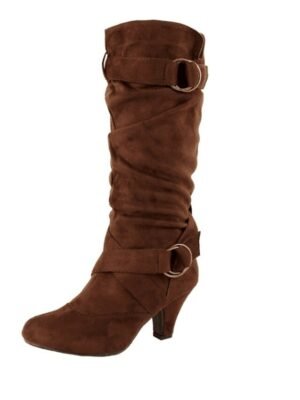 Chic Suede Slouchy Double Buckle Mid-Calf Stiletto Boots - Image 7