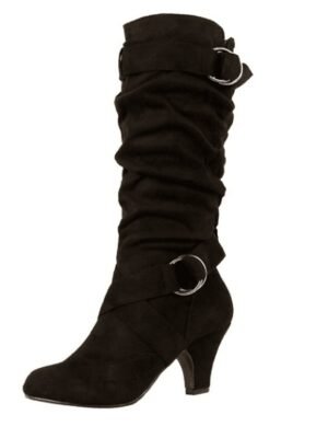 Chic Suede Slouchy Double Buckle Mid-Calf Stiletto Boots - Image 8