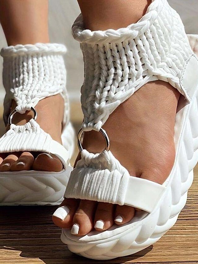 Chunky Knitted Open-Toe Platform Wedge Sandals - Image 2
