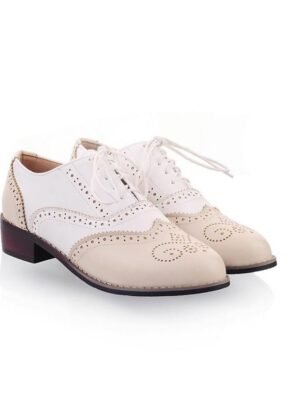 Classic Brogue Wingtip Round Toe Lace-Up Faux Leather Shoes - Image 10