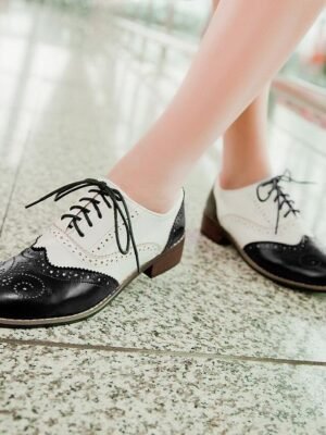 Classic Brogue Wingtip Round Toe Lace-Up Faux Leather Shoes - Image 11